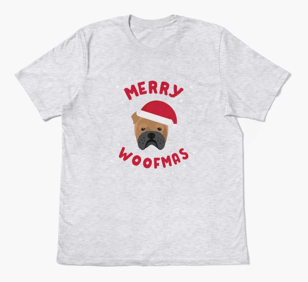 'Merry Woofmas' - Personalized {breedFullName} Adult T-Shirt