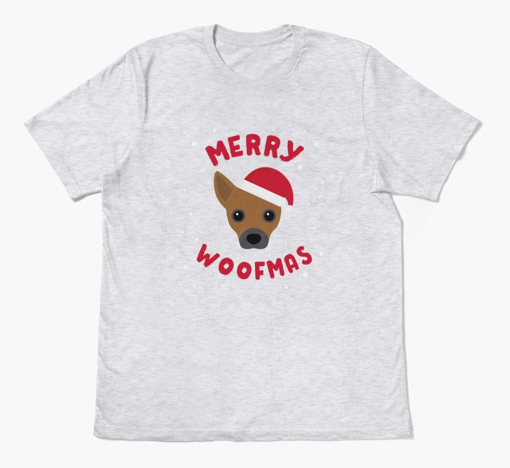 'Merry Woofmas' - Personalized {breedFullName} Adult T-Shirt