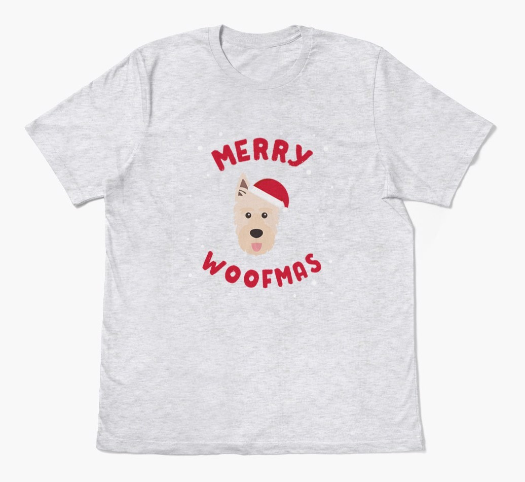 'Merry Woofmas' - Personalized {breedFullName} Adult T-Shirt