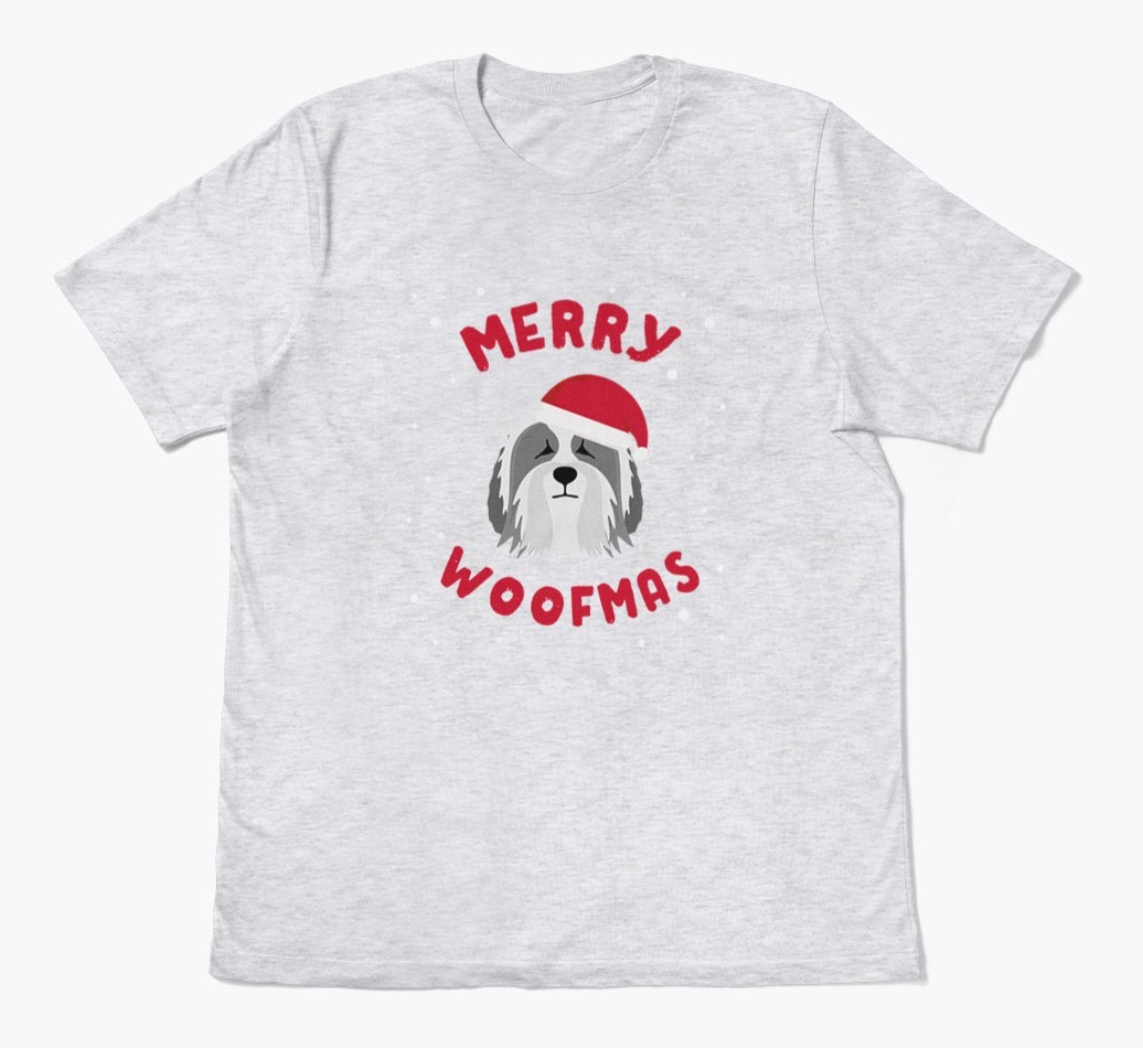 'Merry Woofmas' - Personalized {breedFullName} Adult T-Shirt