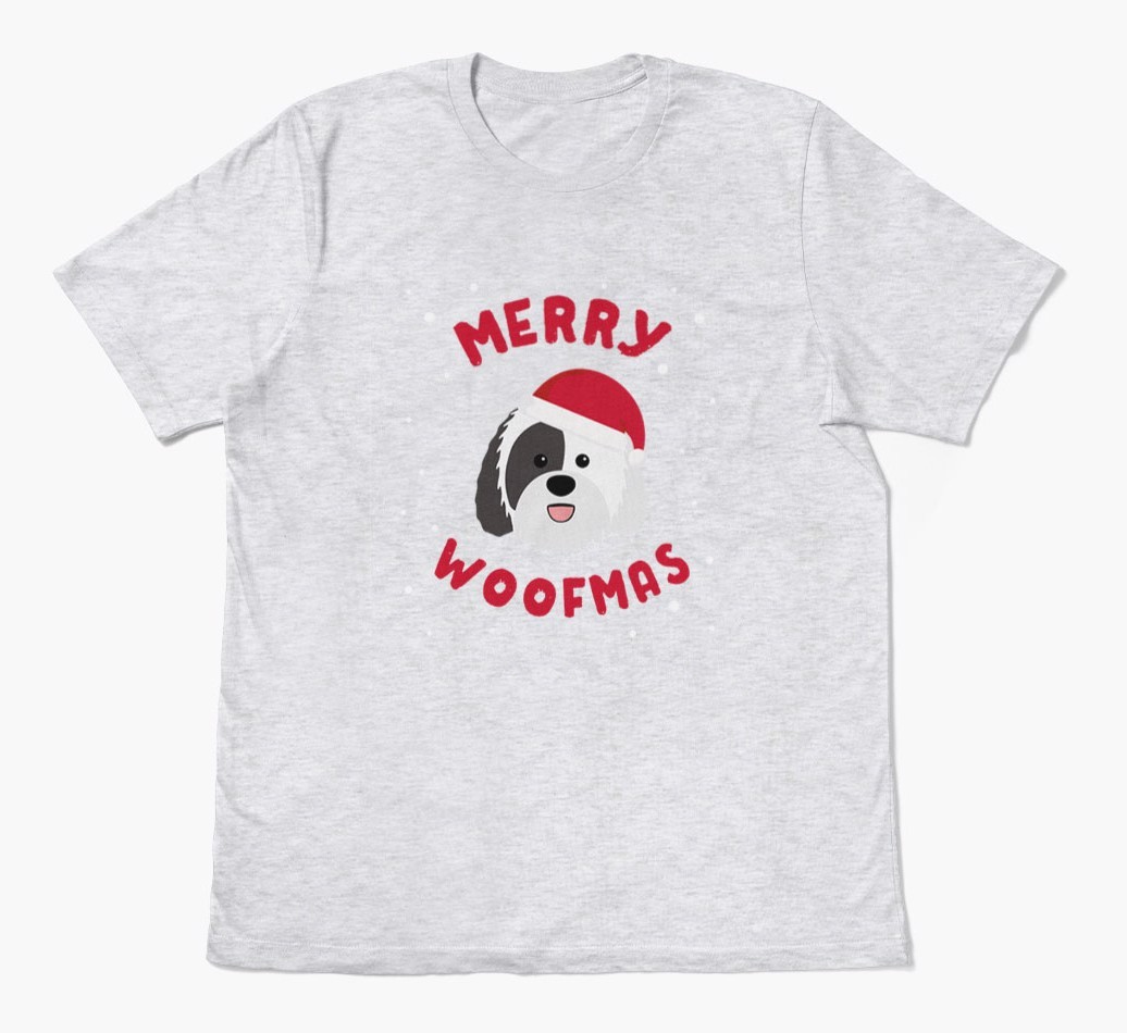 'Merry Woofmas' - Personalized {breedFullName} Adult T-Shirt