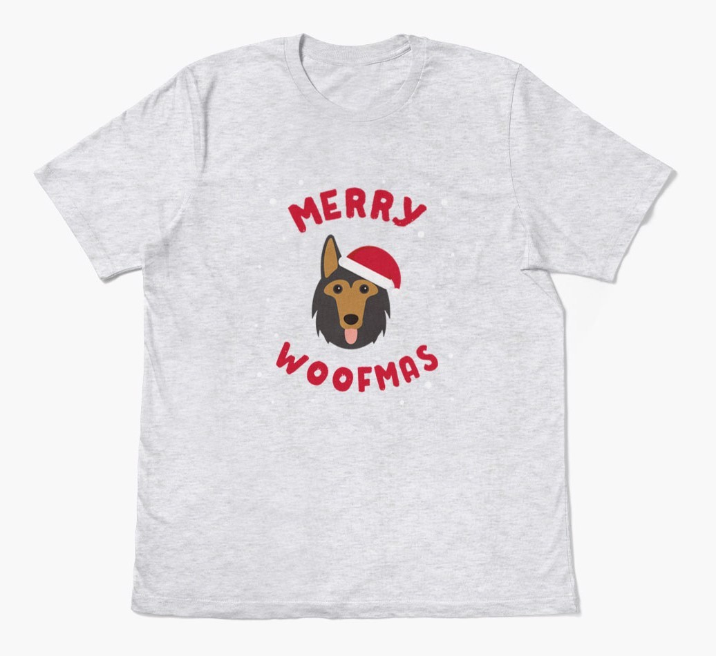 'Merry Woofmas' - Personalized {breedFullName} Adult T-Shirt