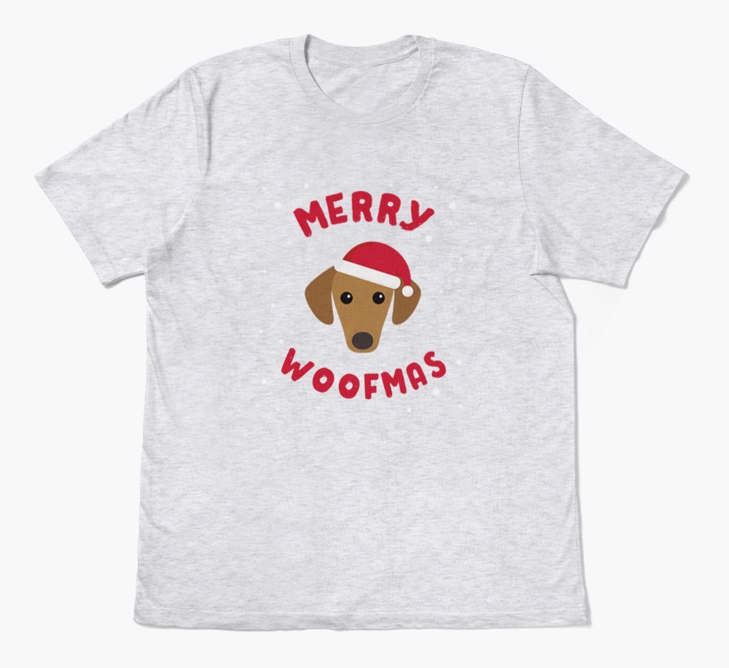 'Merry Woofmas' - Personalized {breedFullName} Adult T-Shirt