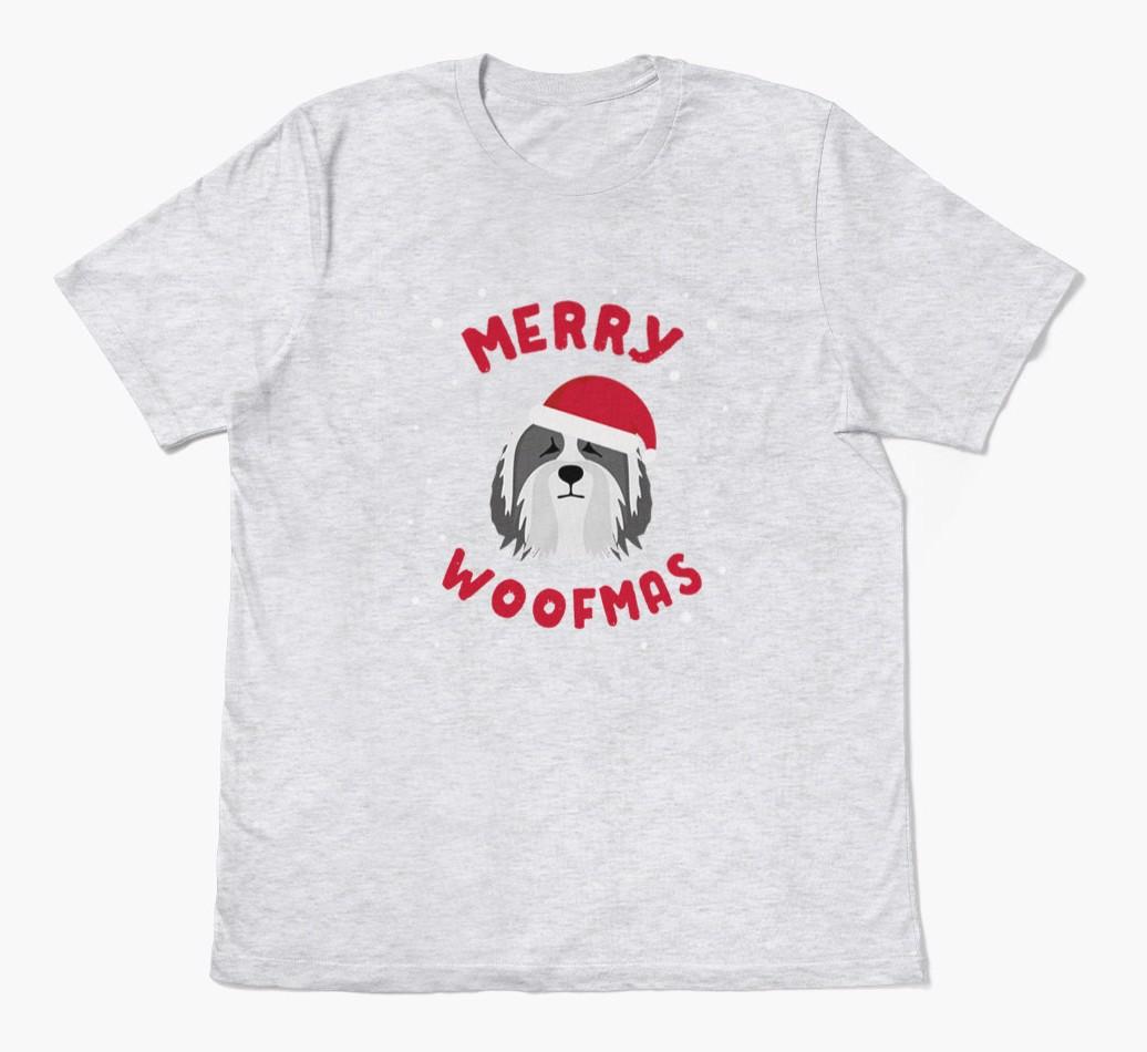 'Merry Woofmas' - Personalized {breedFullName} Adult T-Shirt