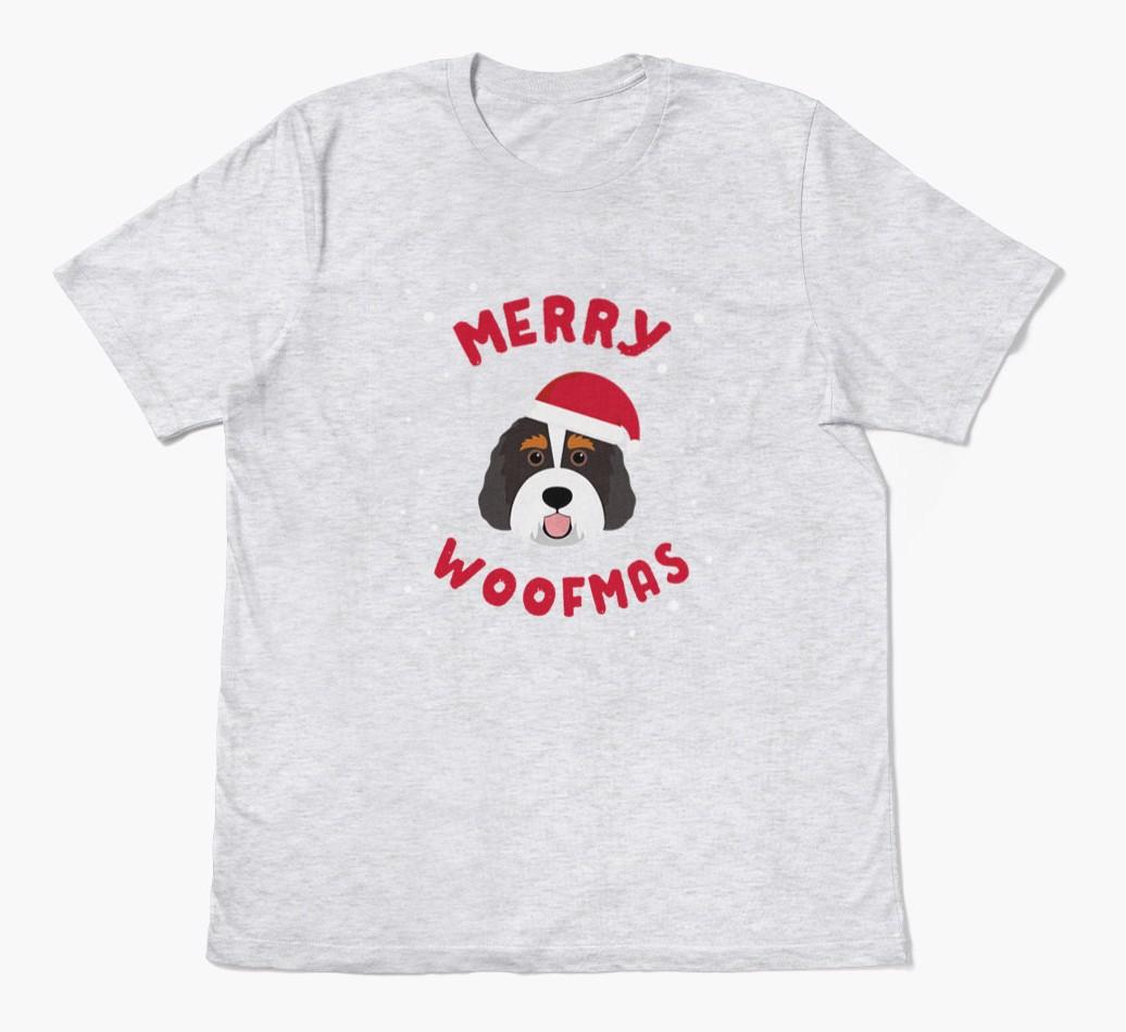 'Merry Woofmas' - Personalized {breedFullName} Adult T-Shirt