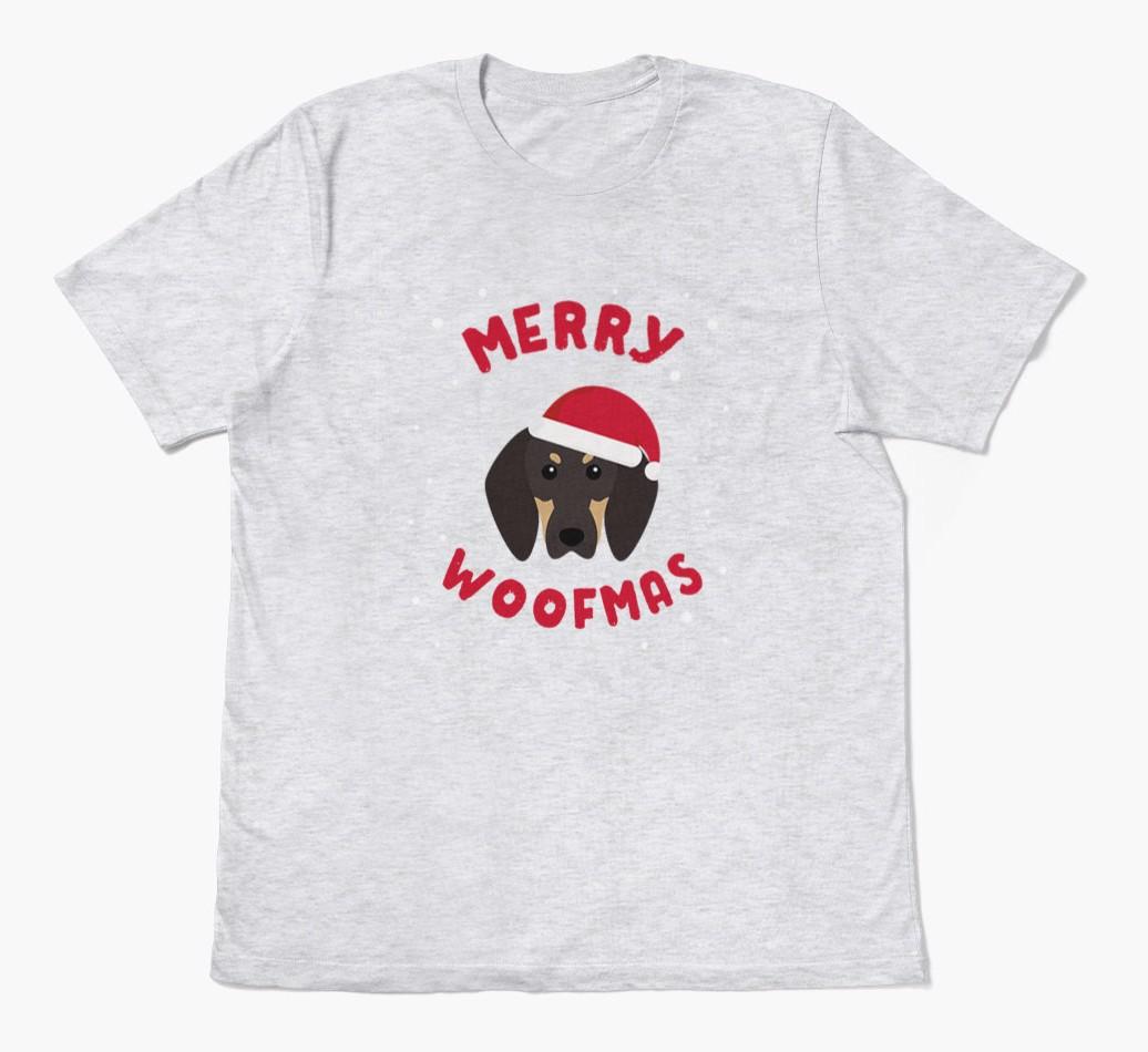 'Merry Woofmas' - Personalized {breedFullName} Adult T-Shirt