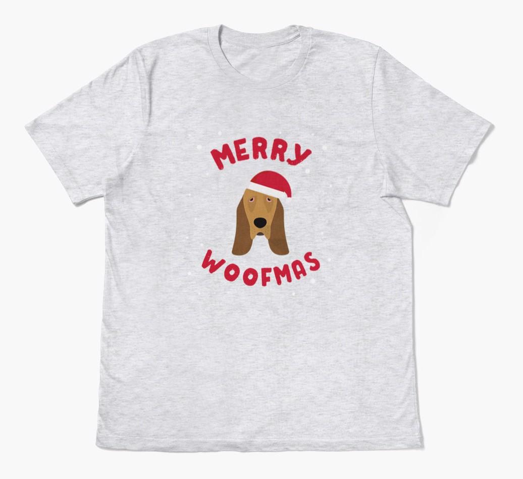 'Merry Woofmas' - Personalized {breedFullName} Adult T-Shirt