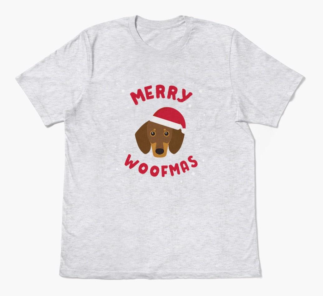 'Merry Woofmas' - Personalized {breedFullName} Adult T-Shirt