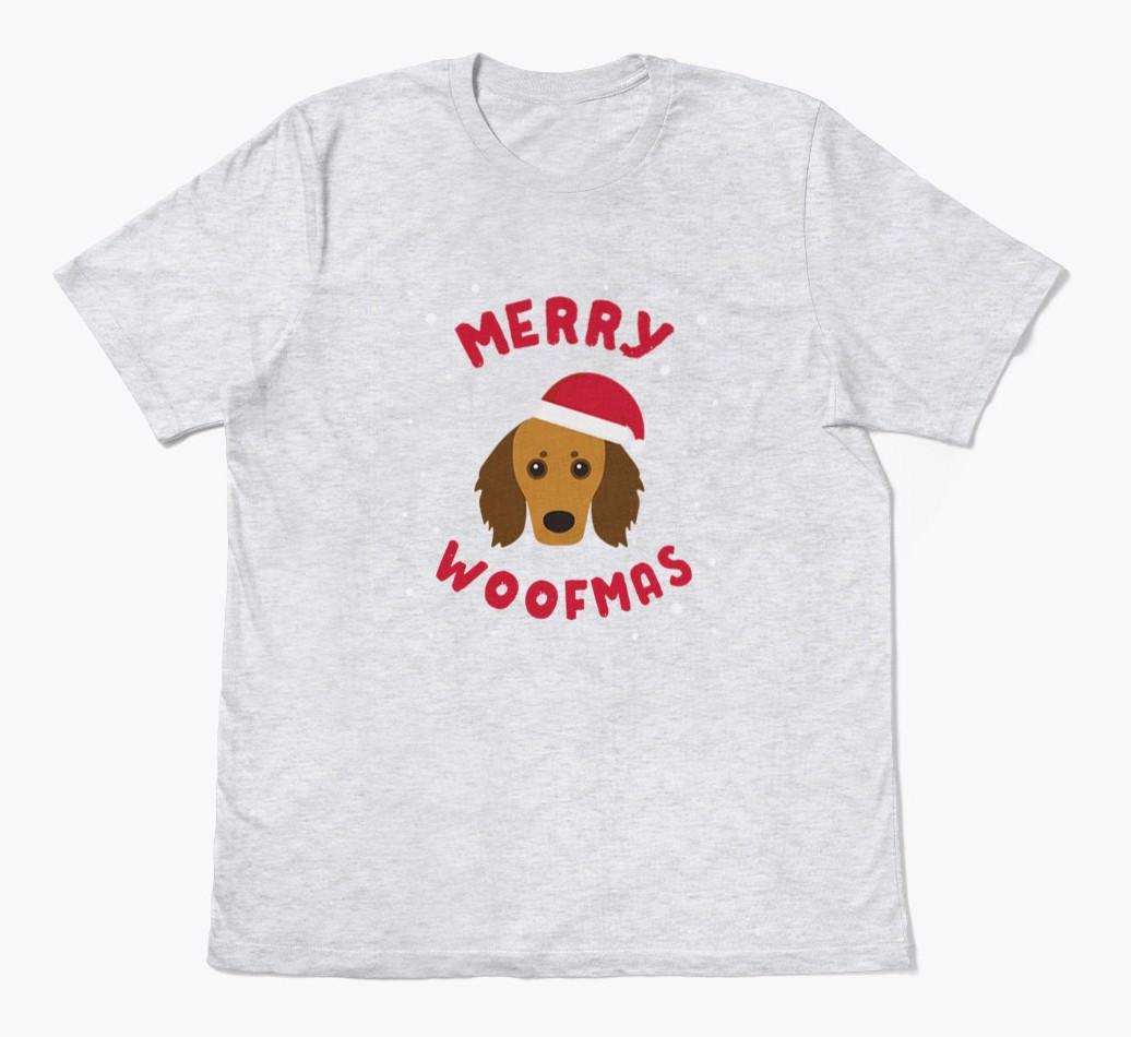 'Merry Woofmas' - Personalized {breedFullName} Adult T-Shirt