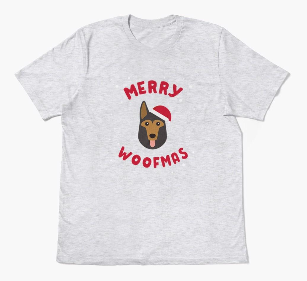 'Merry Woofmas' - Personalized {breedFullName} Adult T-Shirt