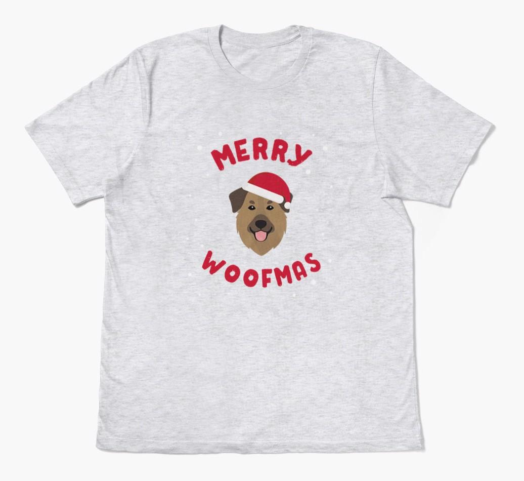 'Merry Woofmas' - Personalized {breedFullName} Adult T-Shirt