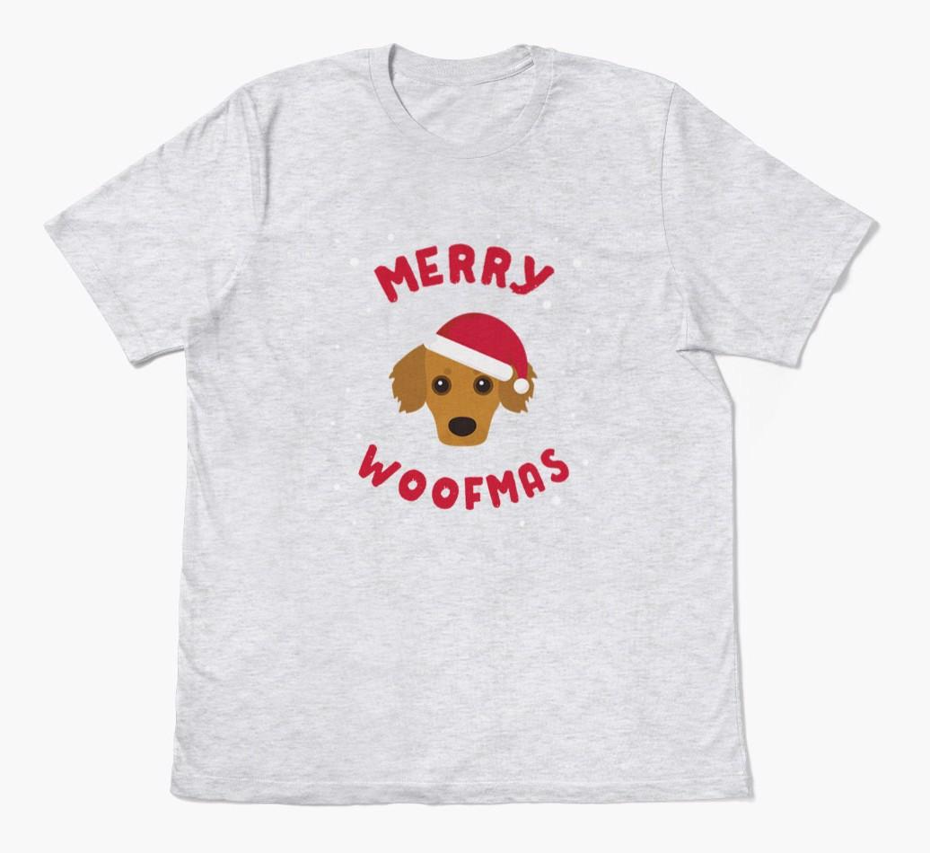 'Merry Woofmas' - Personalized {breedFullName} Adult T-Shirt