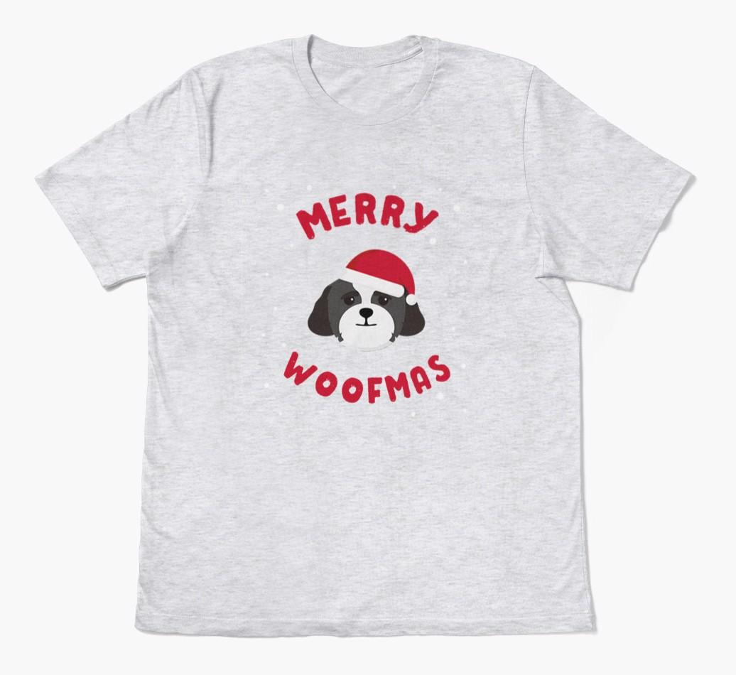 'Merry Woofmas' - Personalized {breedFullName} Adult T-Shirt