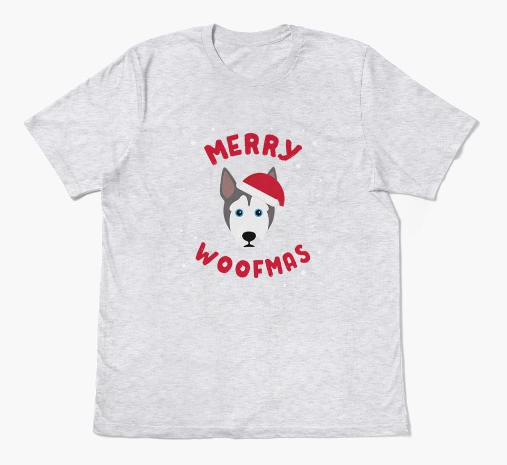 'Merry Woofmas' - Personalized {breedFullName} Adult T-Shirt