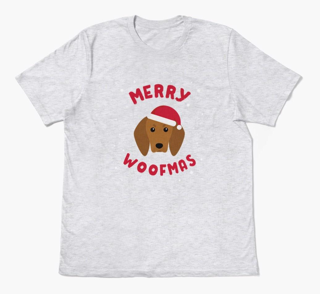 'Merry Woofmas' - Personalized {breedFullName} Adult T-Shirt