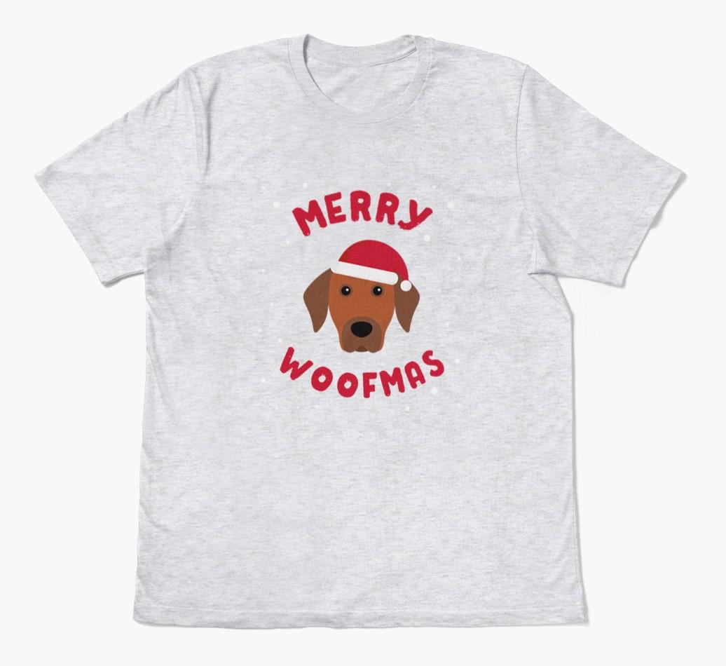 'Merry Woofmas' - Personalized {breedFullName} Adult T-Shirt