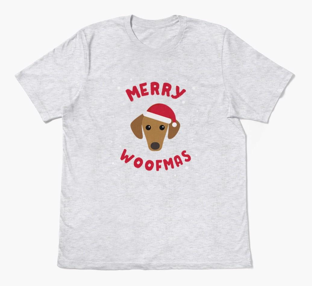 'Merry Woofmas' - Personalized {breedFullName} Adult T-Shirt