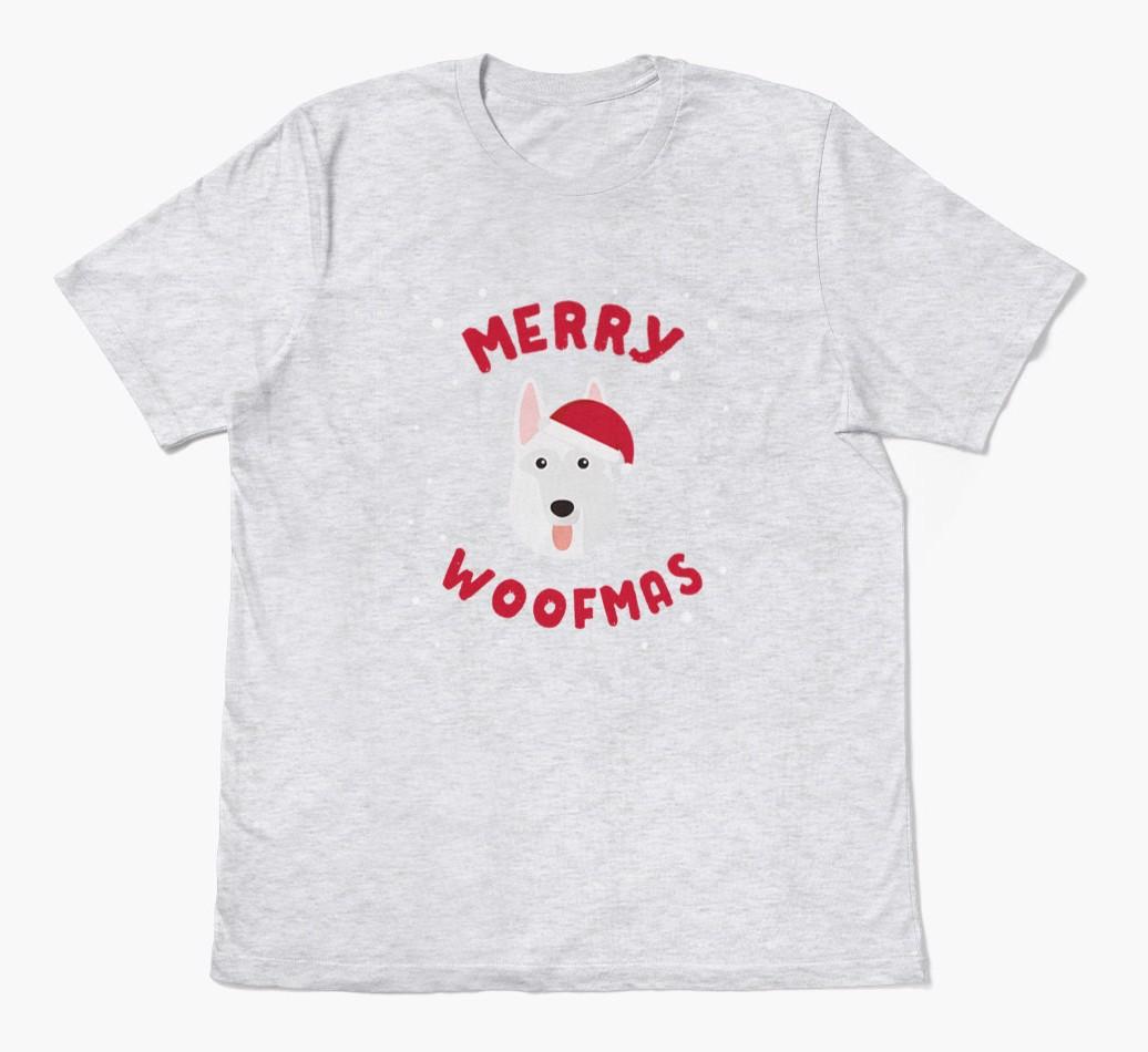 'Merry Woofmas' - Personalized {breedFullName} Adult T-Shirt