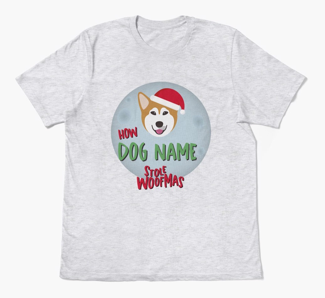 'How {dogsName} Stole Woofmas' - Personalized {breedFullName} Adult T-Shirt