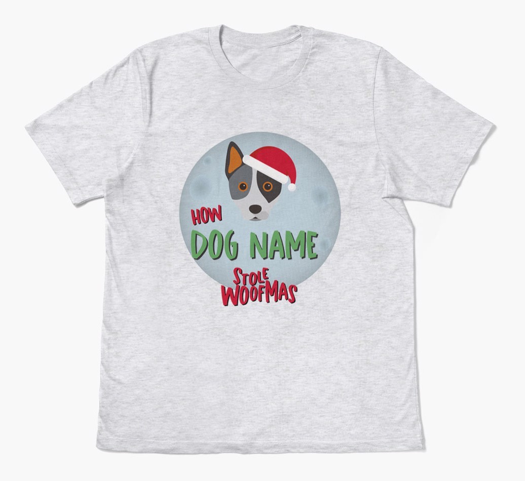 'How {dogsName} Stole Woofmas' - Personalized {breedFullName} Adult T-Shirt