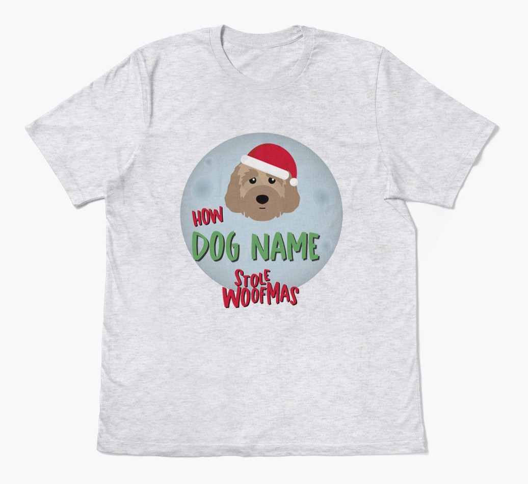 'How {dogsName} Stole Woofmas' - Personalized {breedFullName} Adult T-Shirt