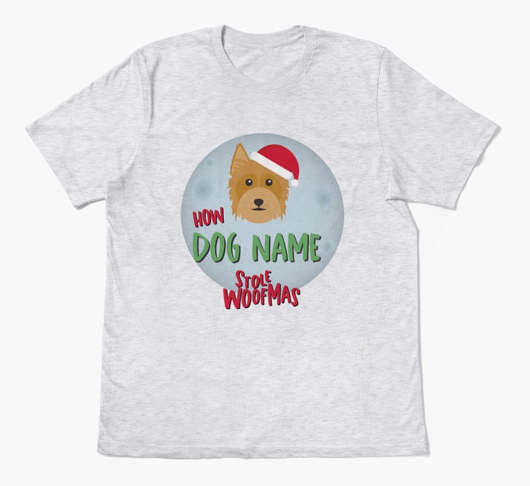 'How {dogsName} Stole Woofmas' - Personalized {breedFullName} Adult T-Shirt