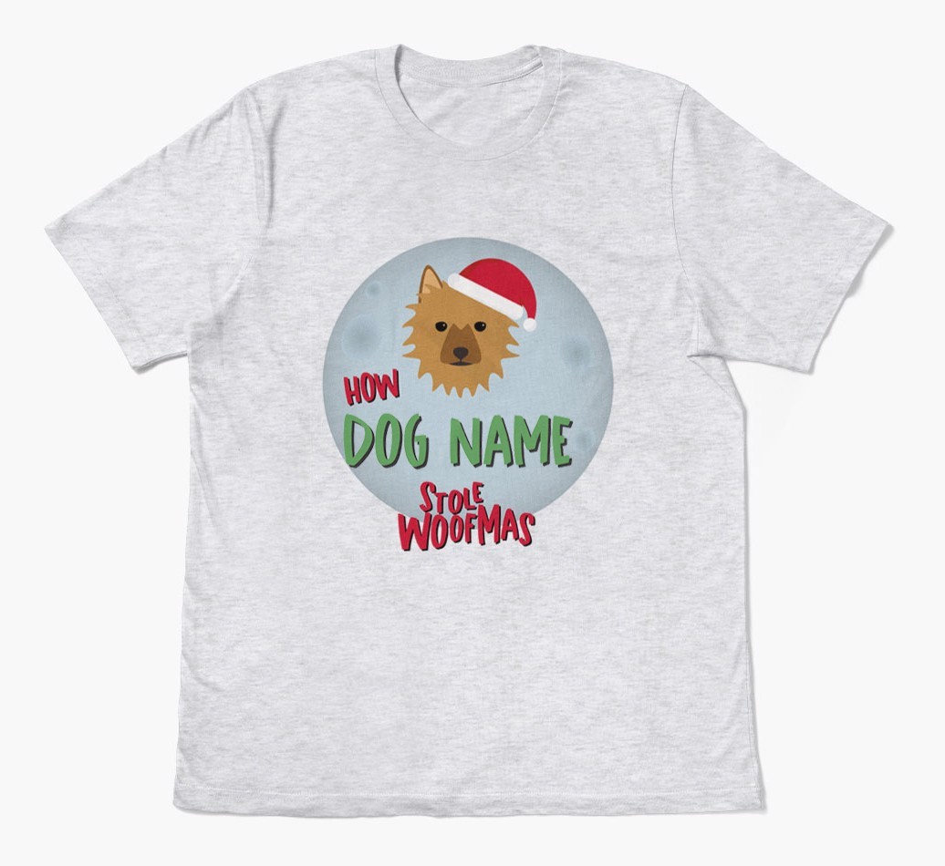 'How {dogsName} Stole Woofmas' - Personalized {breedFullName} Adult T-Shirt