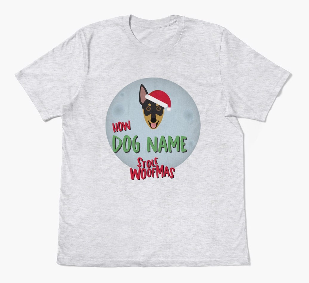 'How {dogsName} Stole Woofmas' - Personalized {breedFullName} Adult T-Shirt