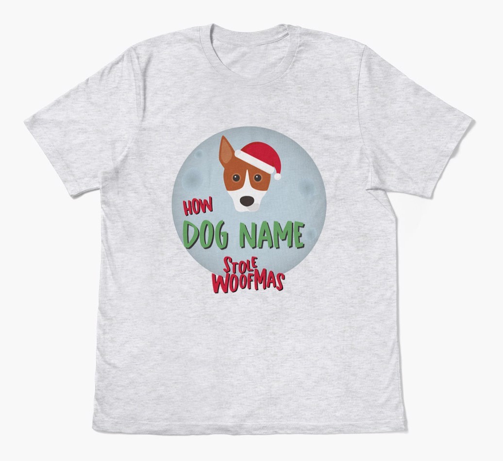 'How {dogsName} Stole Woofmas' - Personalized {breedFullName} Adult T-Shirt