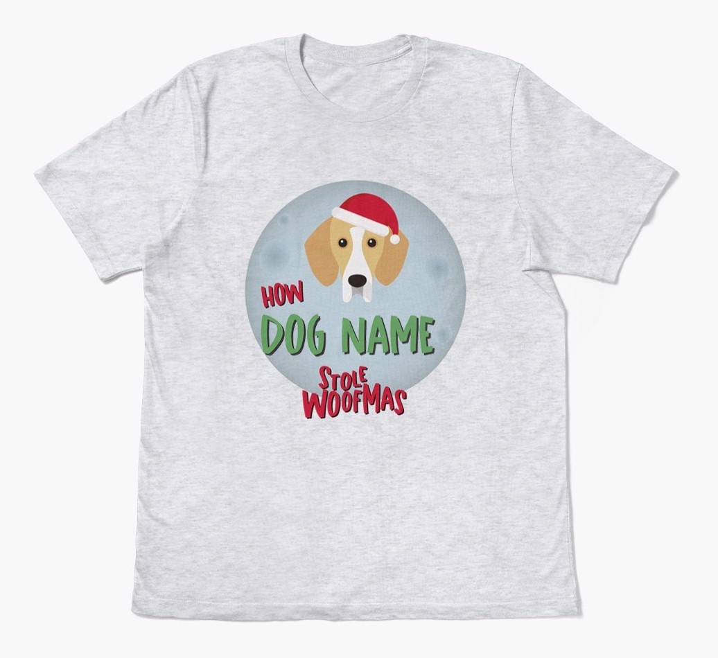 'How {dogsName} Stole Woofmas' - Personalized {breedFullName} Adult T-Shirt