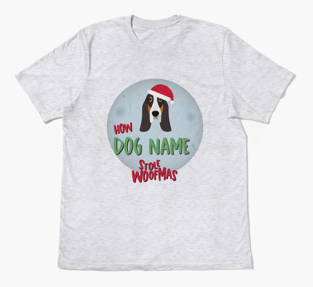 'How {dogsName} Stole Woofmas' - Personalized {breedFullName} Adult T-Shirt