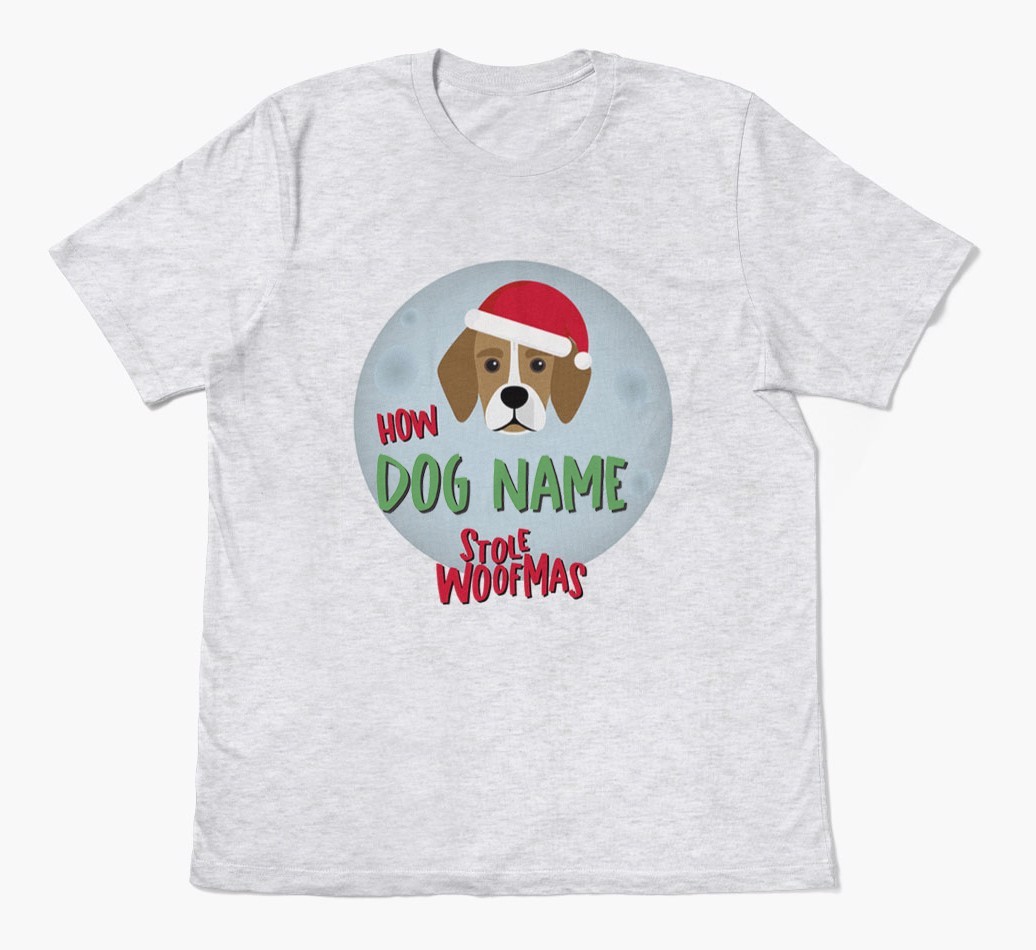 'How {dogsName} Stole Woofmas' - Personalized {breedFullName} Adult T-Shirt