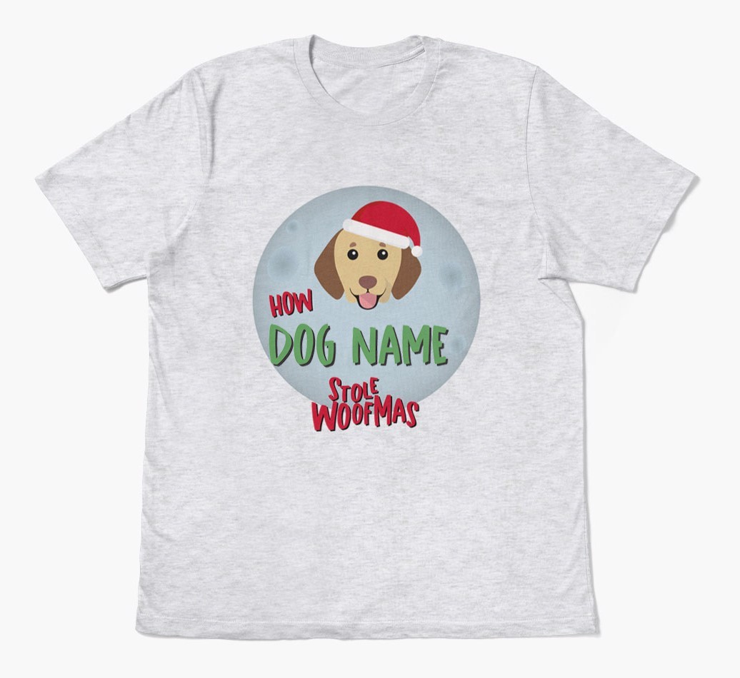 'How {dogsName} Stole Woofmas' - Personalized {breedFullName} Adult T-Shirt