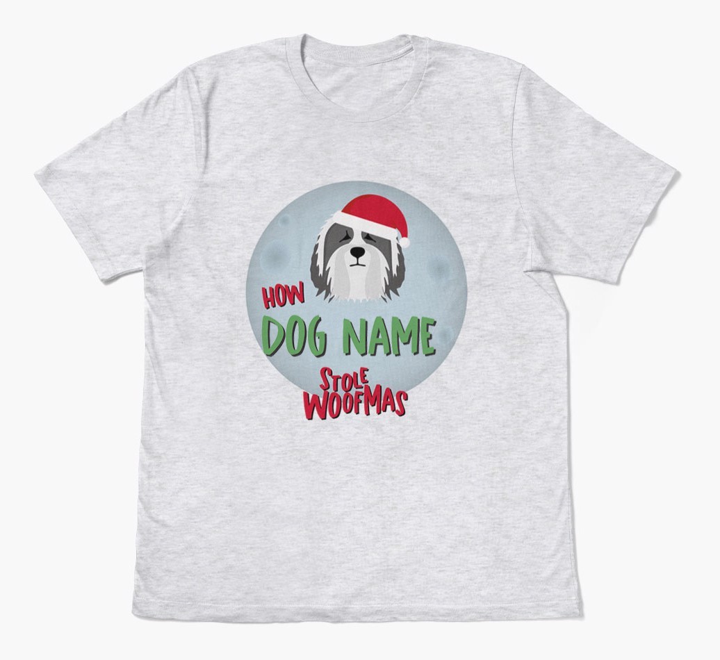 'How {dogsName} Stole Woofmas' - Personalized {breedFullName} Adult T-Shirt