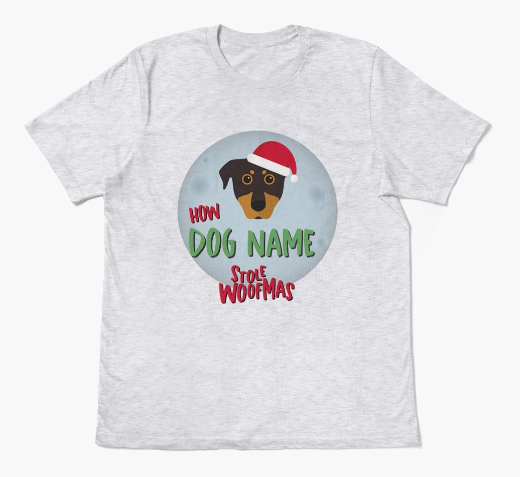 'How {dogsName} Stole Woofmas' - Personalized {breedFullName} Adult T-Shirt