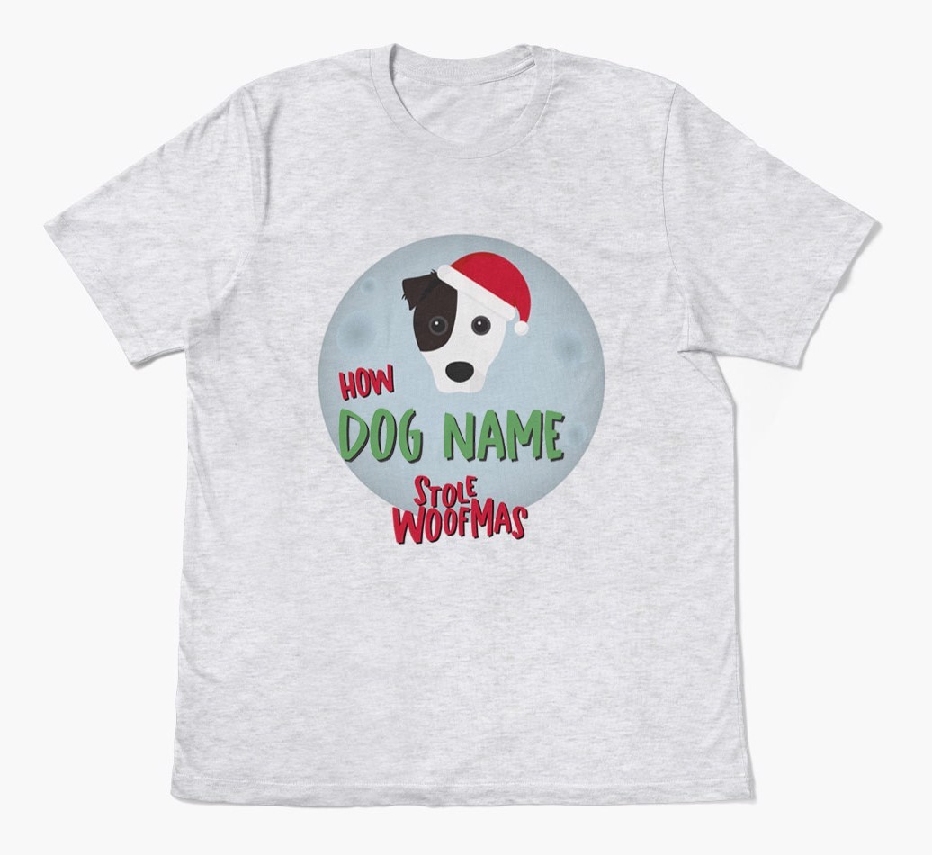 'How {dogsName} Stole Woofmas' - Personalized {breedFullName} Adult T-Shirt