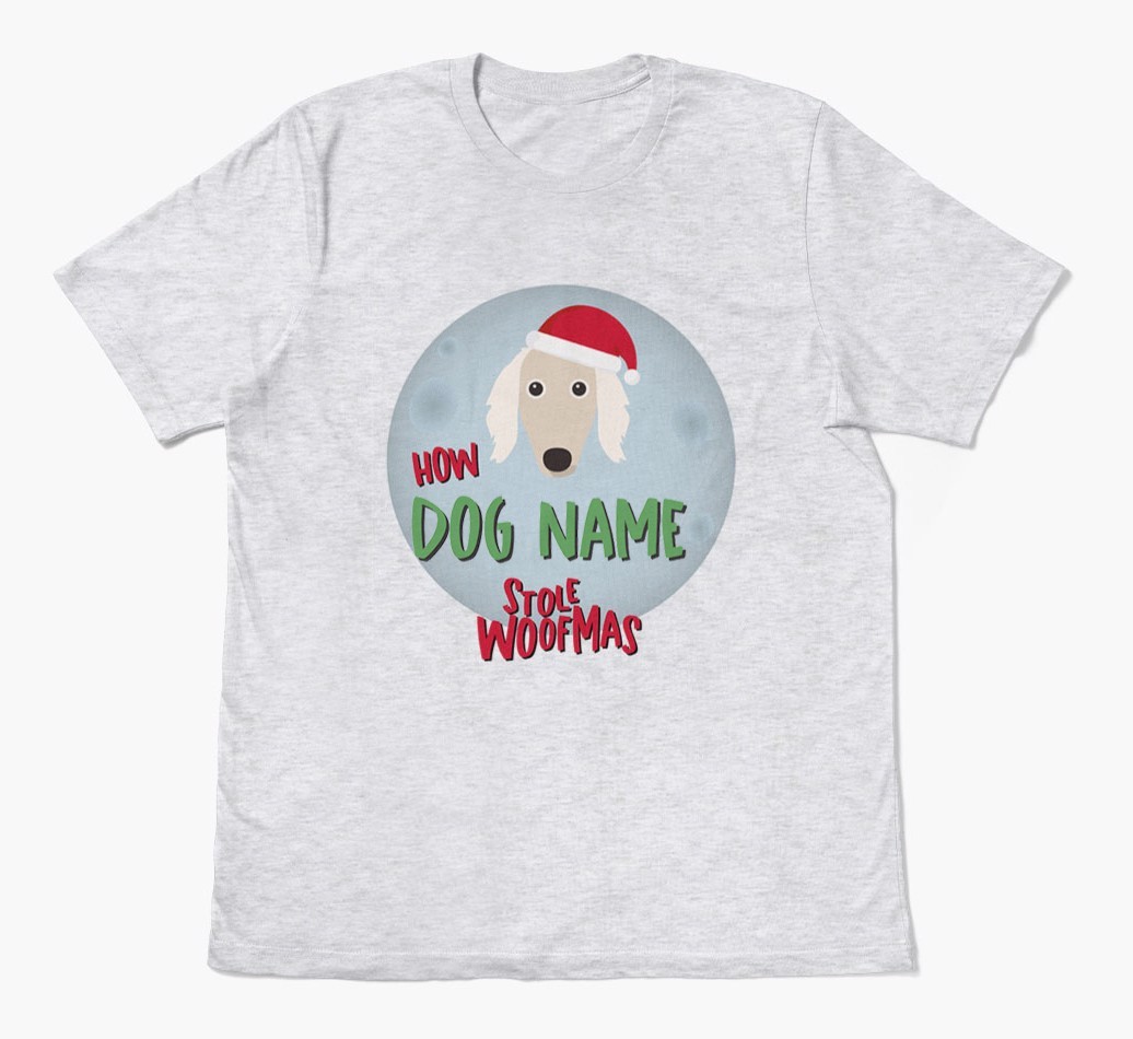 'How {dogsName} Stole Woofmas' - Personalised {breedFullName} Adult T-Shirt