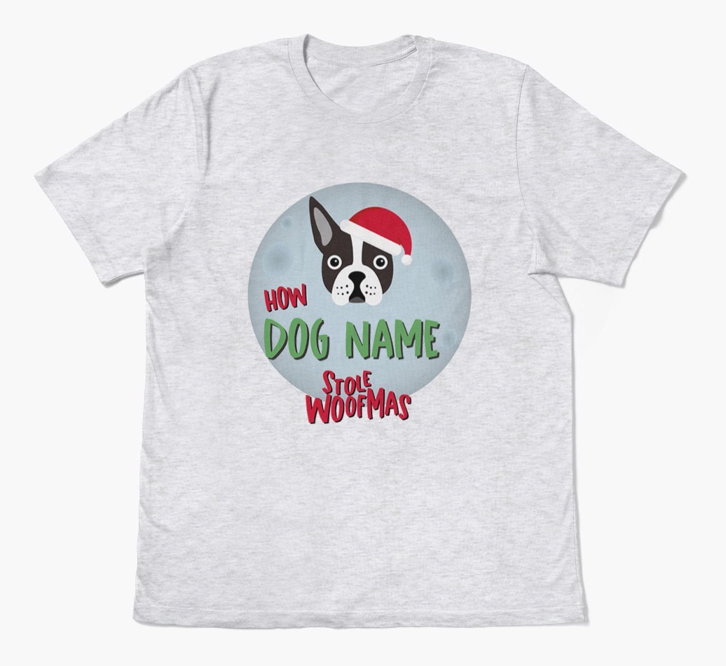 'How {dogsName} Stole Woofmas' - Personalized {breedFullName} Adult T-Shirt