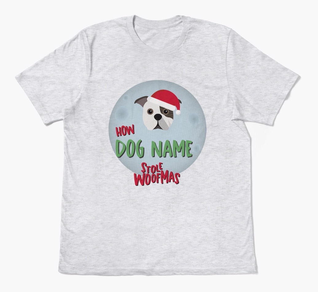 'How {dogsName} Stole Woofmas' - Personalized {breedFullName} Adult T-Shirt