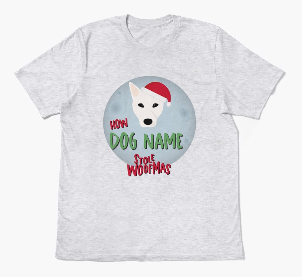 'How {dogsName} Stole Woofmas' - Personalized {breedFullName} Adult T-Shirt