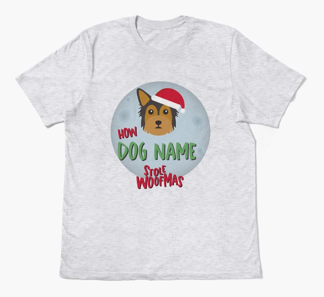 'How {dogsName} Stole Woofmas' - Personalized {breedFullName} Adult T-Shirt