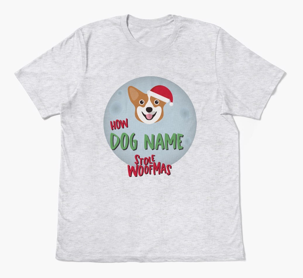 'How {dogsName} Stole Woofmas' - Personalized {breedFullName} Adult T-Shirt