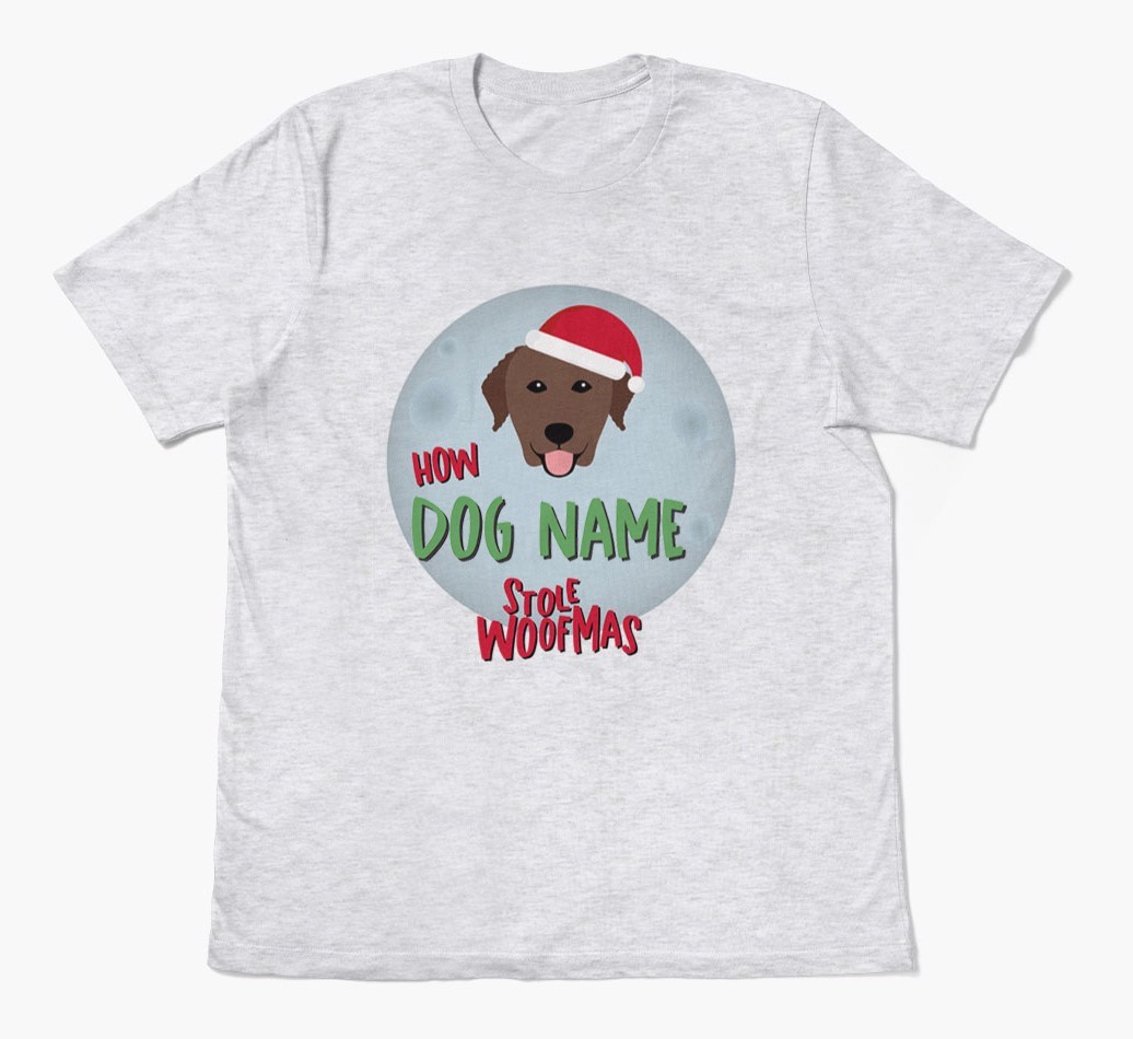 'How {dogsName} Stole Woofmas' - Personalized {breedFullName} Adult T-Shirt