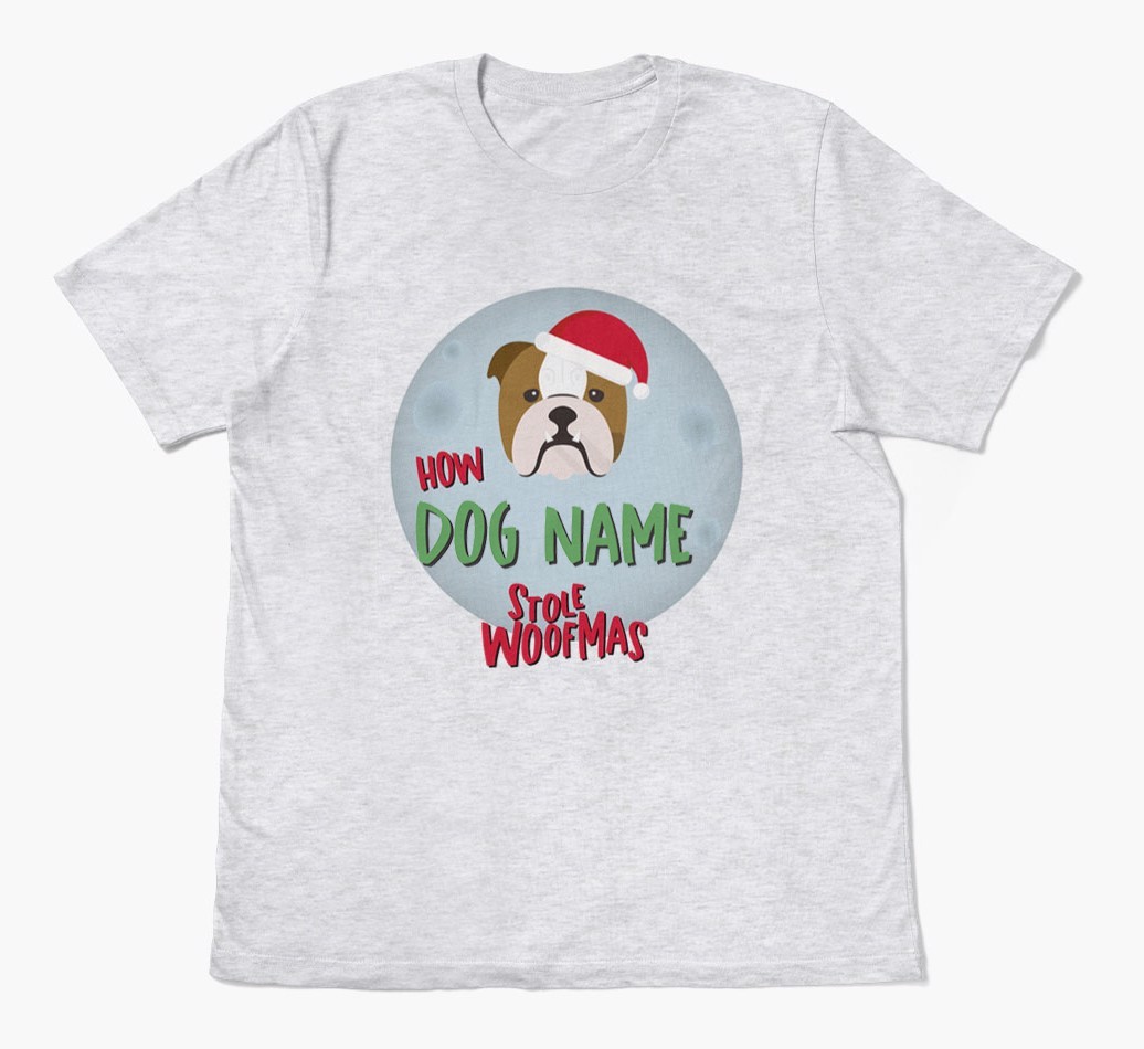 'How {dogsName} Stole Woofmas' - Personalized {breedFullName} Adult T-Shirt