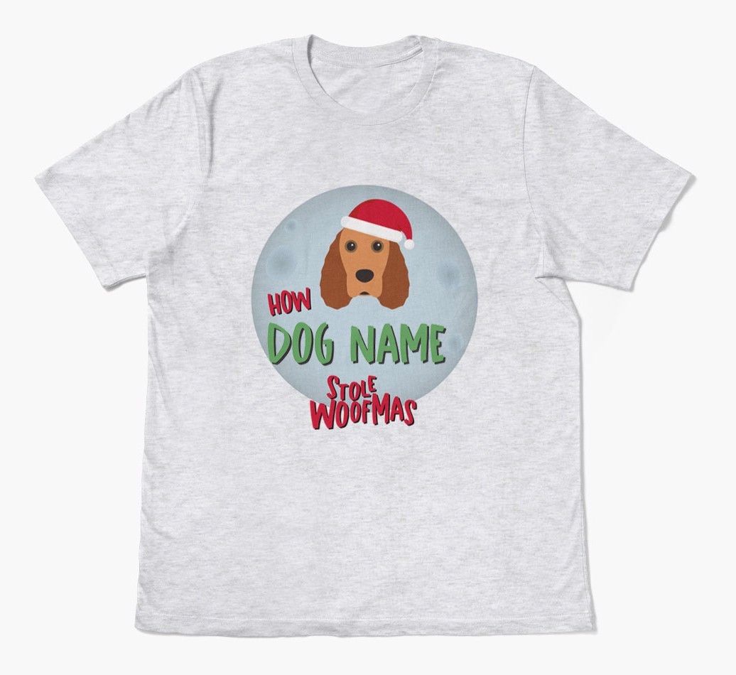 'How {dogsName} Stole Woofmas' - Personalized {breedFullName} Adult T-Shirt