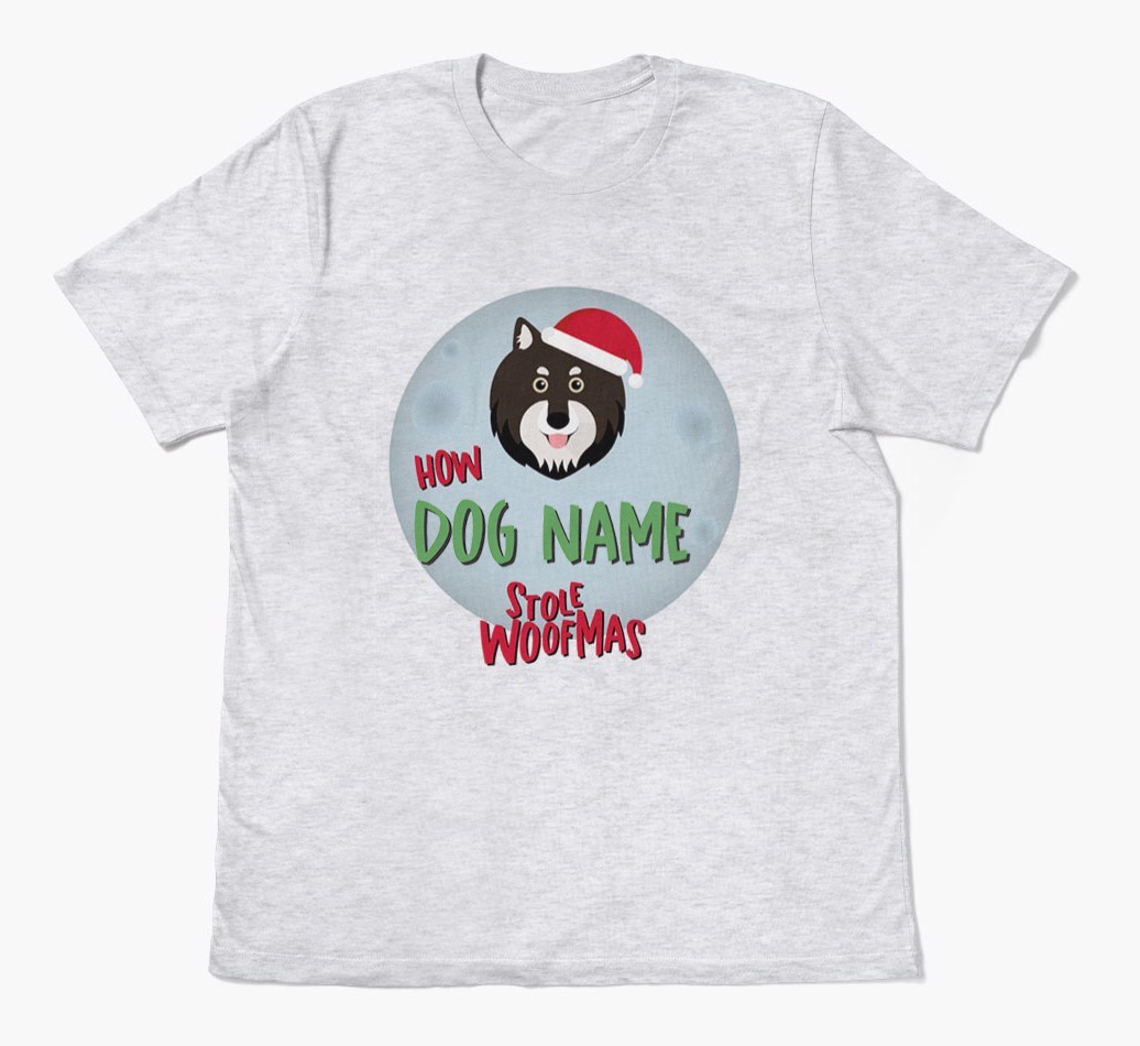 'How {dogsName} Stole Woofmas' - Personalized {breedFullName} Adult T-Shirt