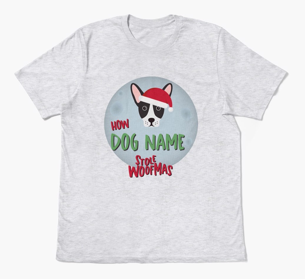 'How {dogsName} Stole Woofmas' - Personalized {breedFullName} Adult T-Shirt