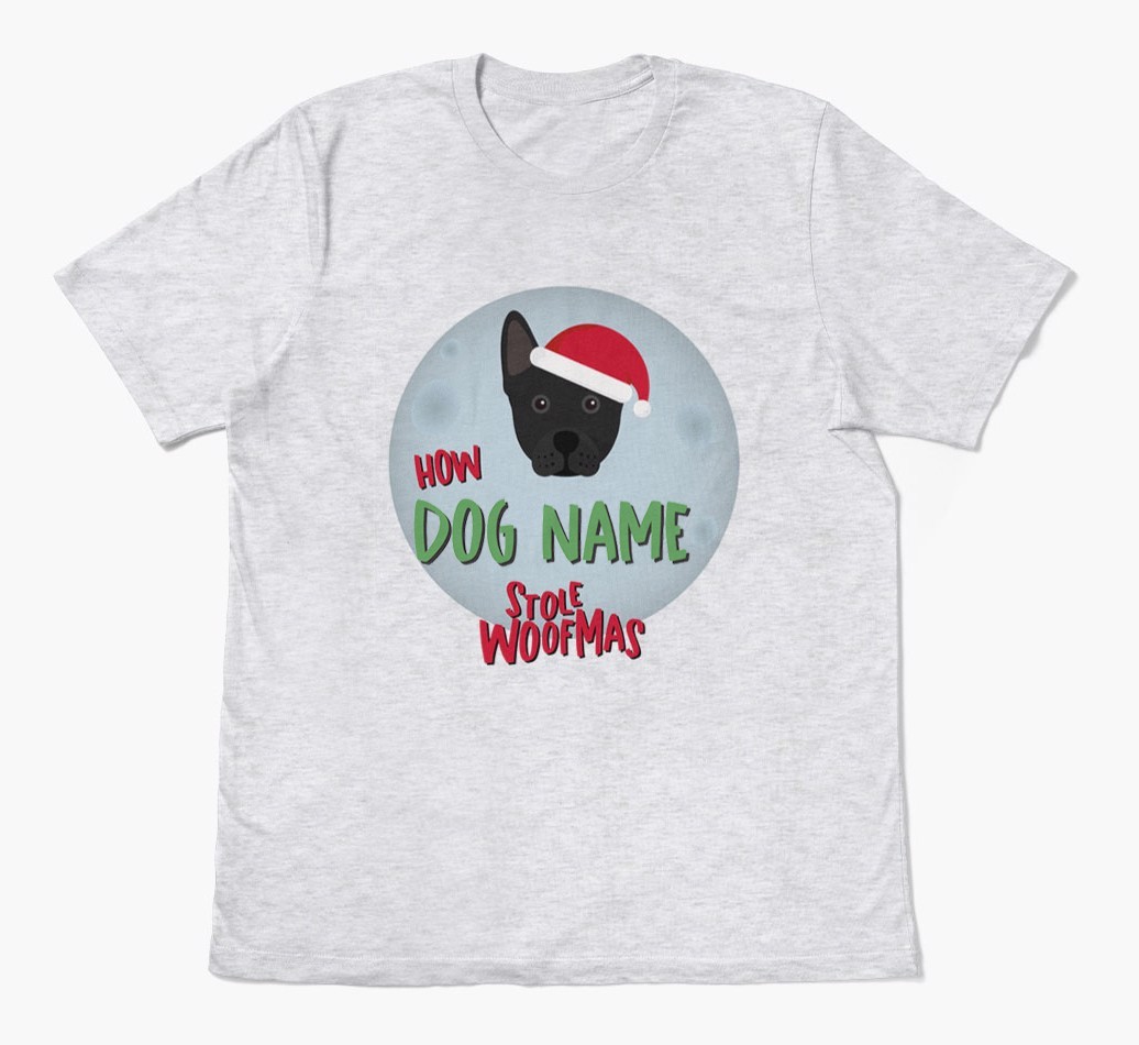 'How {dogsName} Stole Woofmas' - Personalized {breedFullName} Adult T-Shirt