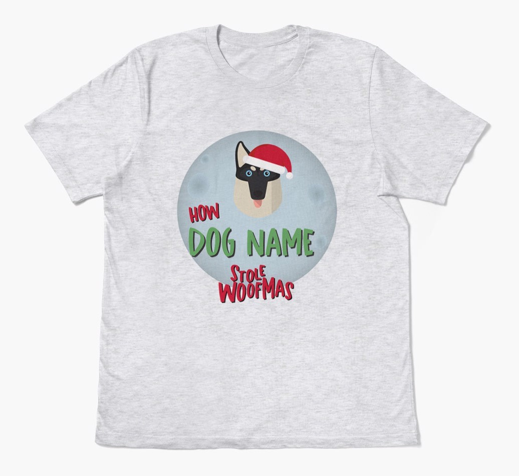 'How {dogsName} Stole Woofmas' - Personalized {breedFullName} Adult T-Shirt