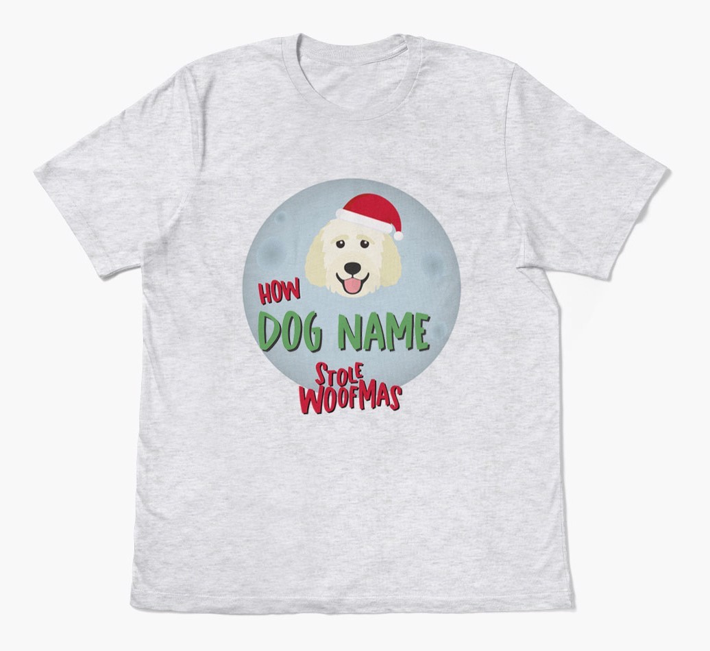 'How {dogsName} Stole Woofmas' - Personalized {breedFullName} Adult T-Shirt